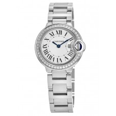 Cartier Ballon Bleu 28mm Steel and Diamonds Women's Replica Watch W4BB0015