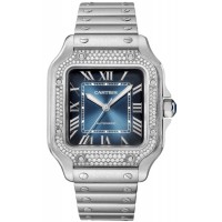 Cartier Santos De Cartier Blue Dial Diamond Steel Women's Replica Watch W4SA0006