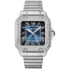 Cartier Santos De Cartier Blue Dial Diamond Steel Women's Replica Watch W4SA0006