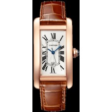 Cartier Tank Americaine Silver Dial Rose Gold Leather Strap Unisex Replica Watch WGTA0046