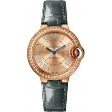 Cartier Ballon Bleu de Cartier Rose Gold Diamond Leather Strap Women's Replica Watch WJBB0076