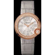 Cartier Ballon Blanc Silver Dial Diamond Leather Strap Women's Replica Watch WJBL0008