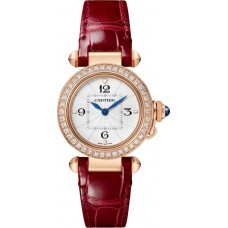 Cartier Pasha De Cartier Opaline Dial Diamond Rose Gold Leather Strap Women's Replica Watch WJPA0017