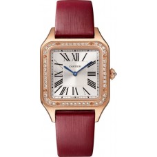 Cartier Santos Dumont Silver Dial 18K Rose Gold Diamond Leather Strap Women's Replica Watch WJSA0019