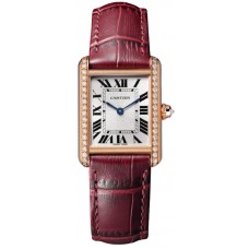 Cartier Tank Louis Silver Dial Diamond Leather Strap Women's Replica Watch WJTA0037