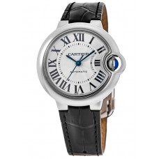 Cartier Ballon Bleu 33mm Silver Dial Leather Strap Women's Replica Watch WSBB0030