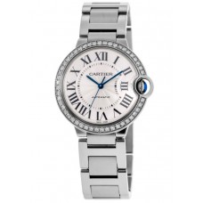 Cartier Ballon Bleu 36mm Custom Diamond Bezel Steel Women's Replica Watch WSBB0048-CD