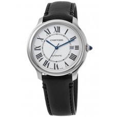 Cartier Ronde Must De Cartier Silver Dial Leather Strap Men's Replica Watch WSRN0032