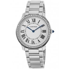 Cartier Ronde Must De Cartier 36mm Custom Diamond Bezel Steel  Women's Replica Watch WSRN0034-CD