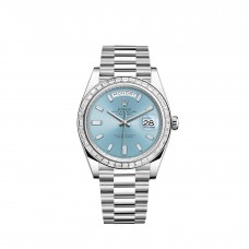 Rolex Day-Date 40 Platinum ice blue diamond-set dial And bezel m228396tbr-0002 replica
