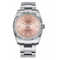 Rolex Air-King White Gold Fluted Bezel Salmon pink round dial 114234 PAO Replica