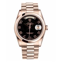 Rolex Day Date Pink Gold Black Dial 118205 BKAP Replica