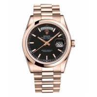 Rolex Day Date Pink Gold Black Dial 118205 BKSP Replica
