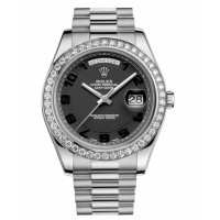 Rolex Day Date II President White Gold and Diamonds Black concentric dial 218349 BKCAP Replica